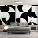 Papier peint abstrait noir et blanc avec motifs géométriques modernes pour chambre contemporaine