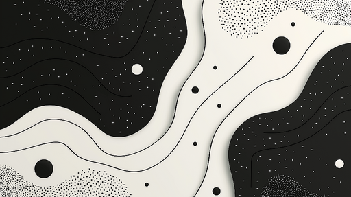 Papier peint abstrait noir et blanc Motifs ondulés et points graphiques