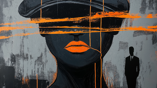 Papier peint abstrait Portrait stylisé en tonalités de noir et orange