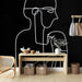 Papier peint abstrait silhouette minimaliste sur fond noir pour décoration murale moderne