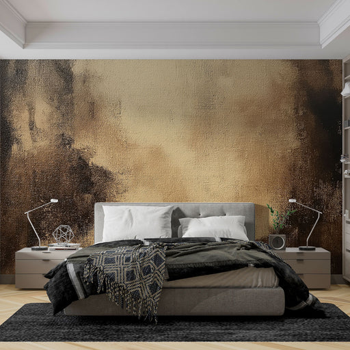 Papier peint abstrait avec textures dorées et noires pour chambre moderne
