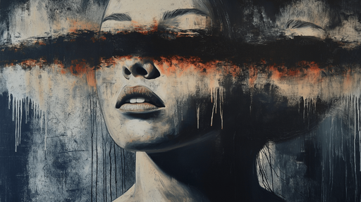 Papier peint abstrait Visage en nuances sombres et éclats de couleur