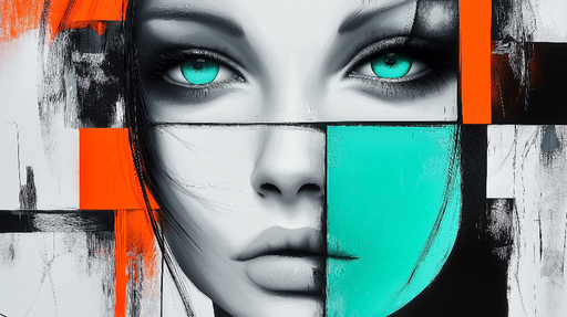 Papier peint abstrait Visage féminin aux yeux turquoise dans un design moderne
