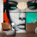 Papier peint abstrait visage féminin aux yeux turquoise pour décoration murale moderne salon