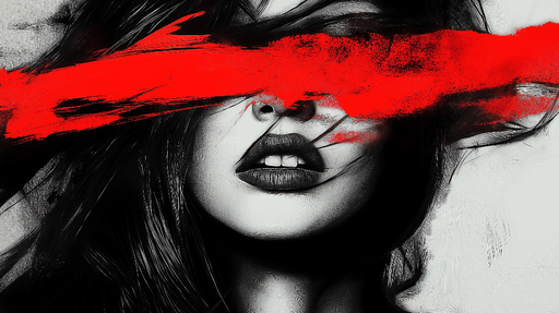 Papier peint abstrait Visage féminin stylisé avec touches de rouge vibrant