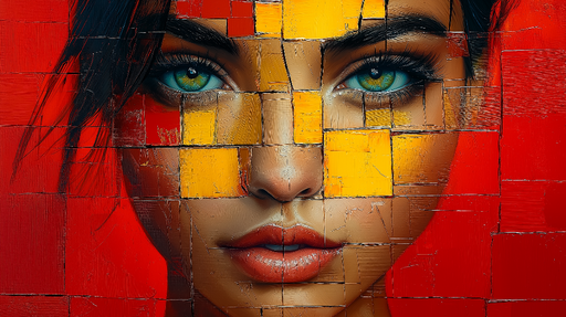 Papier peint abstrait Visage moderne avec blocs de couleurs vives