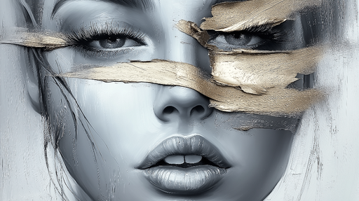 Papier peint abstrait Visage mystérieux avec des touches dorées