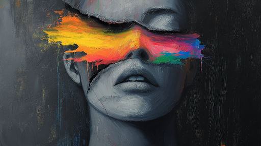 Papier peint abstrait Visage stylisé avec des touches de couleur vibrantes