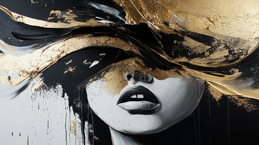 Papier peint abstrait Visage stylisé avec des touches dorées