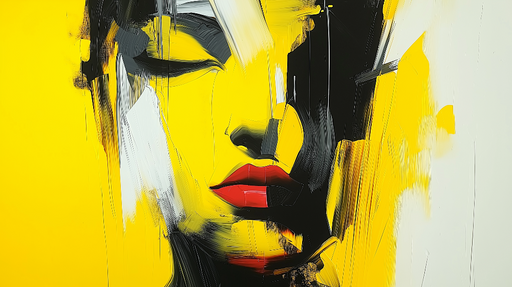 Papier peint abstrait Visage stylisé sur fond jaune éclatant