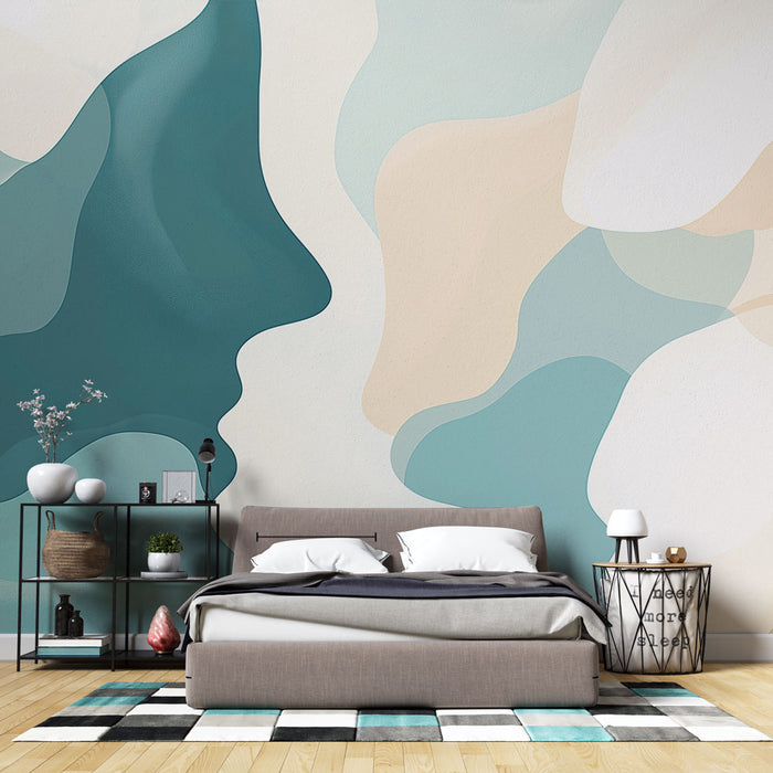 Papier peint abstrait avec visages subtils en teintes douces pour chambre moderne