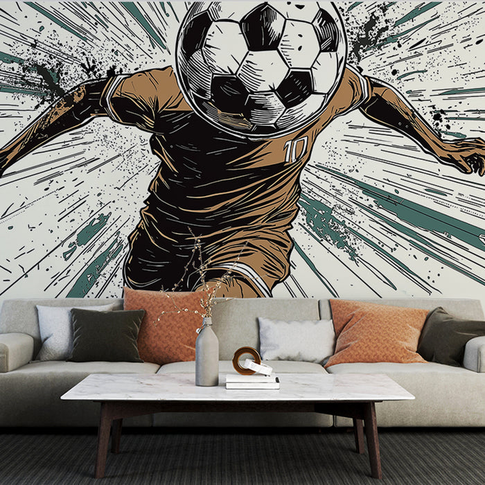 Papier peint affiche football dynamique | Joueur en pleine action avec un ballon de foot