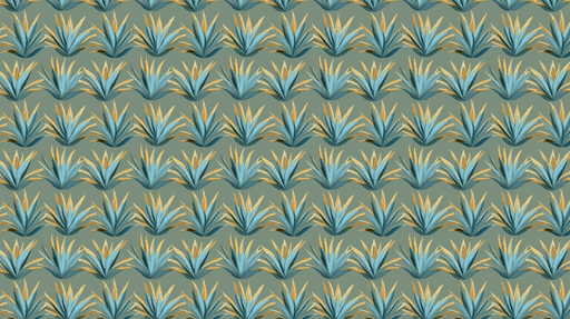 Papier peint agave Motif d'agaves bleues et dorées sur fond vert