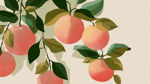 Papier peint agrumes Motif de mandarines aux teintes douces et feuilles luxuriantes