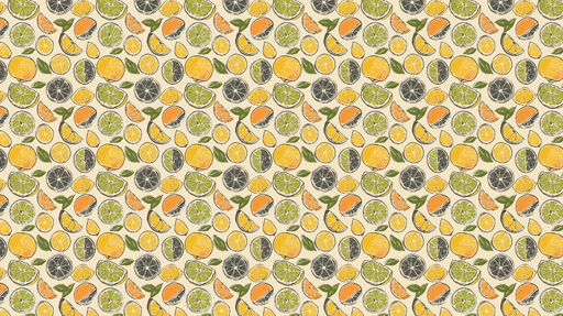 Papier peint agrumes Motifs colorés d'agrumes sur un fond crème