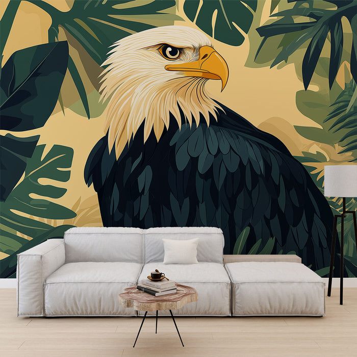 Papier peint aigle dans la jungle | Aigle majestueux entouré de feuillages luxuriants