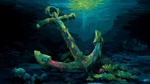 Papier peint ancre marine Ancre colorée dans un paysage sous-marin