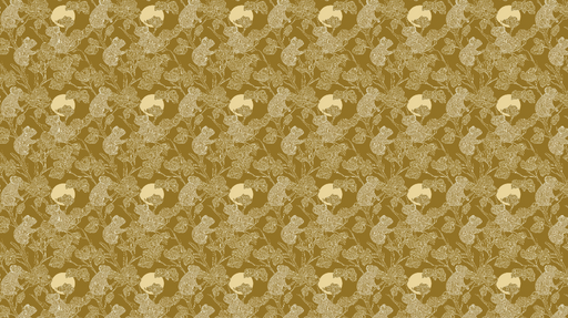 Papier peint animalier et floral Motifs de petits animaux et de fleurs sur fond doré