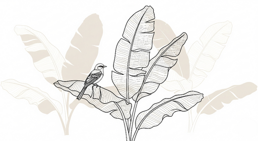 Papier peint animalier et végétal Un oiseau délicat perché sur des feuilles tropicales