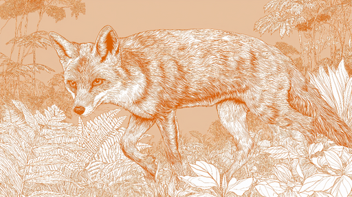 Papier peint animalier Illustration délicate d'un renard dans un environnement luxuriant