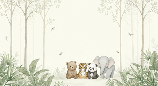 Papier peint animaux de la forêt Morceau de nature avec des animaux adorables et verdure subtile