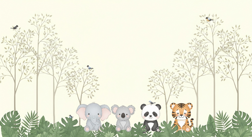 Papier peint animaux de la jungle Adorables animaux et feuillage luxuriant