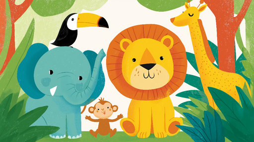 Papier peint animaux de la jungle Animaux colorés dans un environnement tropical