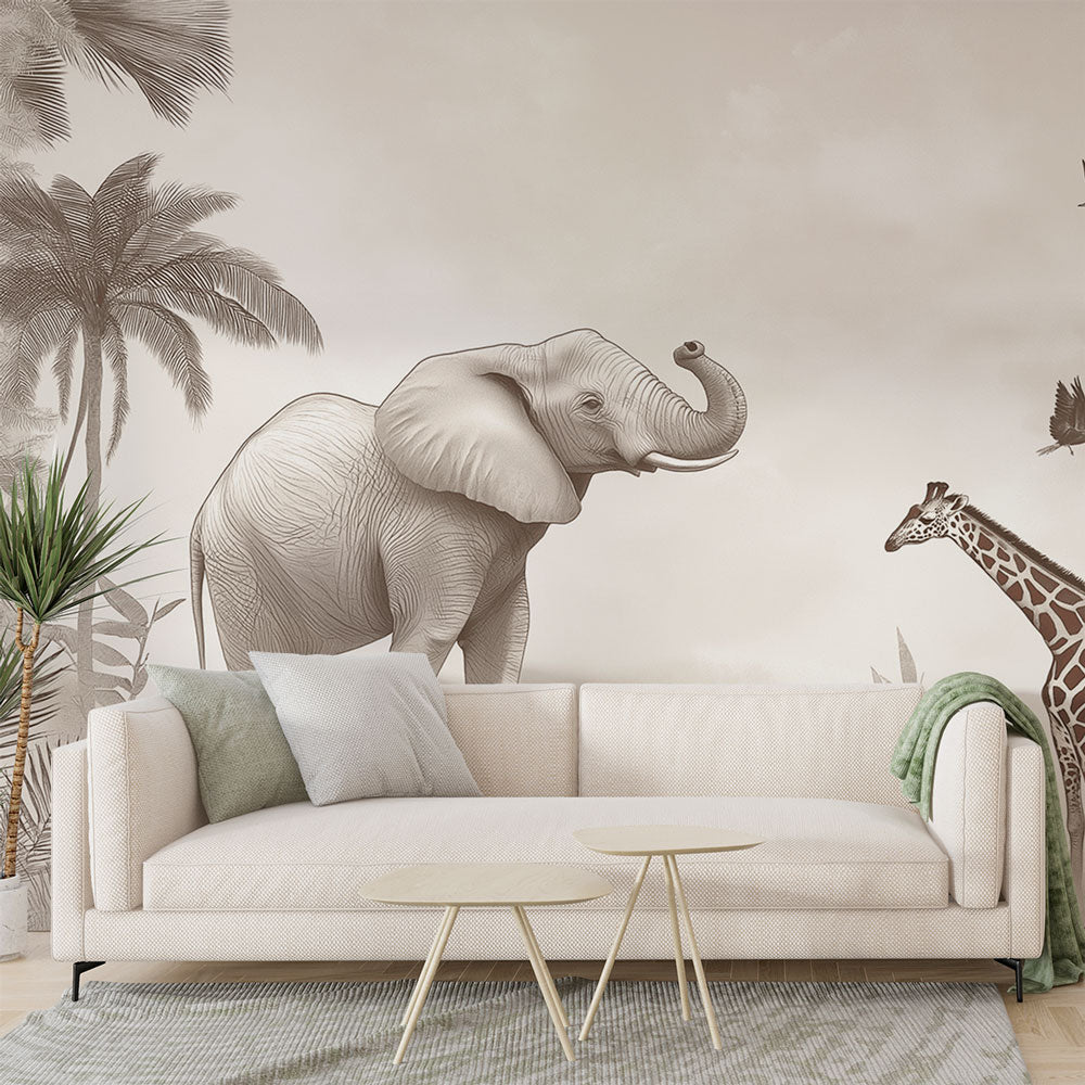 Papier Peint Autocollant 3D éléphant – Amovible, Coloré, Sans Marque