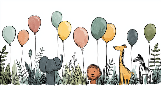 Papier peint animaux de la savane Élégants animaux entourés de ballons colorés