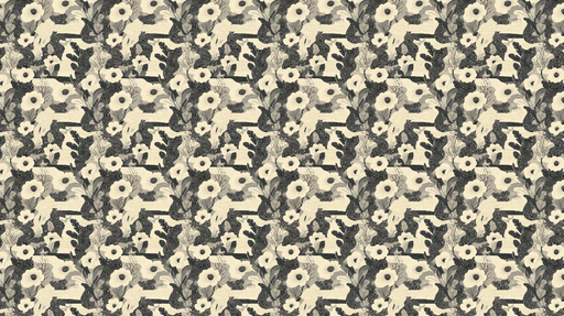 Papier peint animaux et fleurs Motif d'animaux et de fleurs en noir et blanc