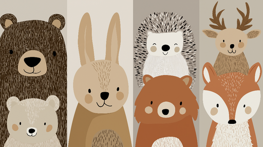 Papier peint animaux mignons Animaux forestiers illustrés pour la chambre d'enfant
