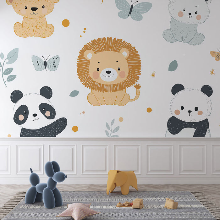 Papier peint animaux mignons | Charmantes illustrations d'animaux et de papillons