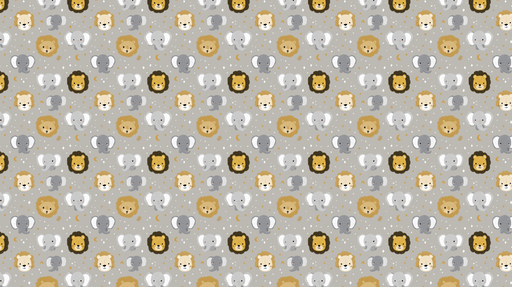 Papier peint animaux mignons Tête de lion et d'éléphant sur fond gris