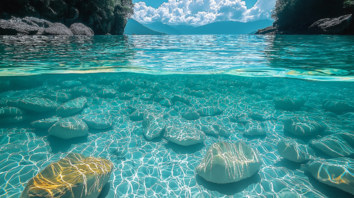 Papier peint aquatique Eaux cristallines et rochers sous-marins