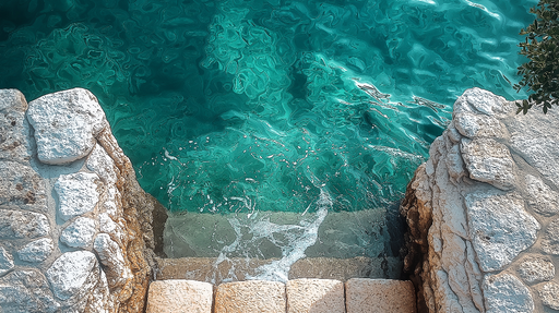 Papier peint aquatique Escalier menant à une eau turquoise éclatante
