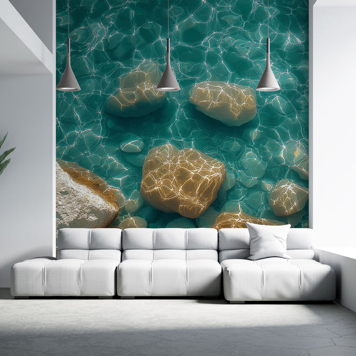 Papier peint aquatique | Reflets scintillants sur l'eau turquoise