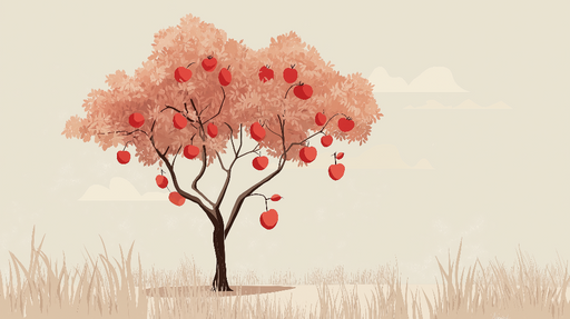 Papier peint arbre à fruits Un magnifique arbre aux feuilles roses et aux pommes rouges éclatantes