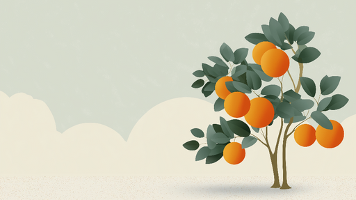 Papier peint arbre à oranges Un arbre fruitier stylisé avec des oranges éclatantes et un fond doux