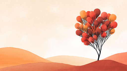 Papier peint arbre automnal Arbre stylisé aux feuilles orangées sur un fond doux