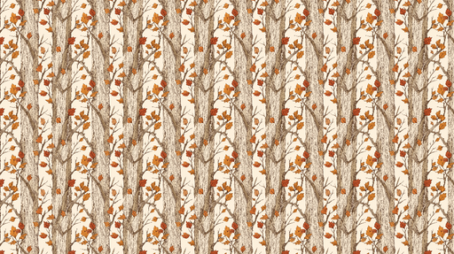 Papier peint arbre aux feuilles d'automne Motif de troncs d'arbres avec des feuilles dorées et orange
