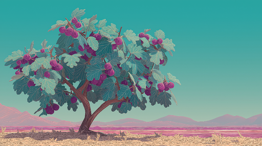 Papier peint arbre aux figues Un arbre vibrant chargé de figues sur un fond pastel