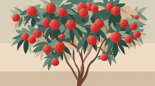 Papier peint arbre aux fruits rouges Arbre orné de fruits rouges vibrants et de feuillage luxuriant