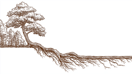 Papier peint arbre aux racines Illustration délicate d'un arbre avec des racines détaillées
