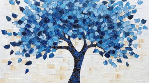 Papier peint arbre bleu Feuillage en dégradés de bleu et fond clair