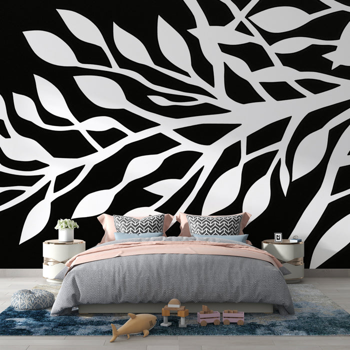 Papier peint arbre | Branche en noir et blanc