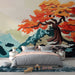 Papier peint paysage automnal avec arbre aux feuilles vives pour chambre moderne
