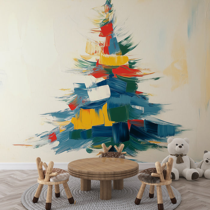 Papier peint arbre de Noël | Arbre de Noël coloré en peinture abstraite