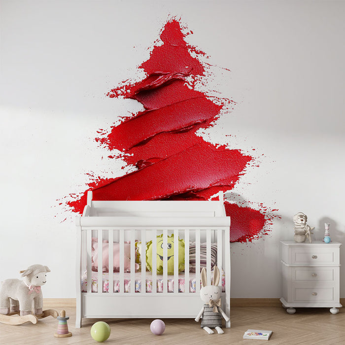 Papier peint arbre de Noël | Motif stylisé en rouge à la texture lisse