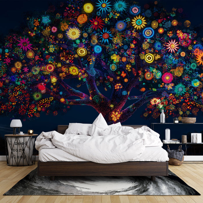 Papier peint arbre de vie | Arbre lumineux et vibrant en couleurs