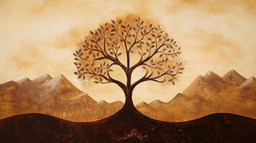 Papier peint arbre de vie Design élégant de montagnes et arbre de vie